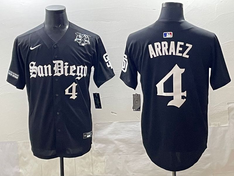 Men 2025 San Diego Padres 4 Arraez Black Five generations Joint Name Nike MLB Jersey style 14